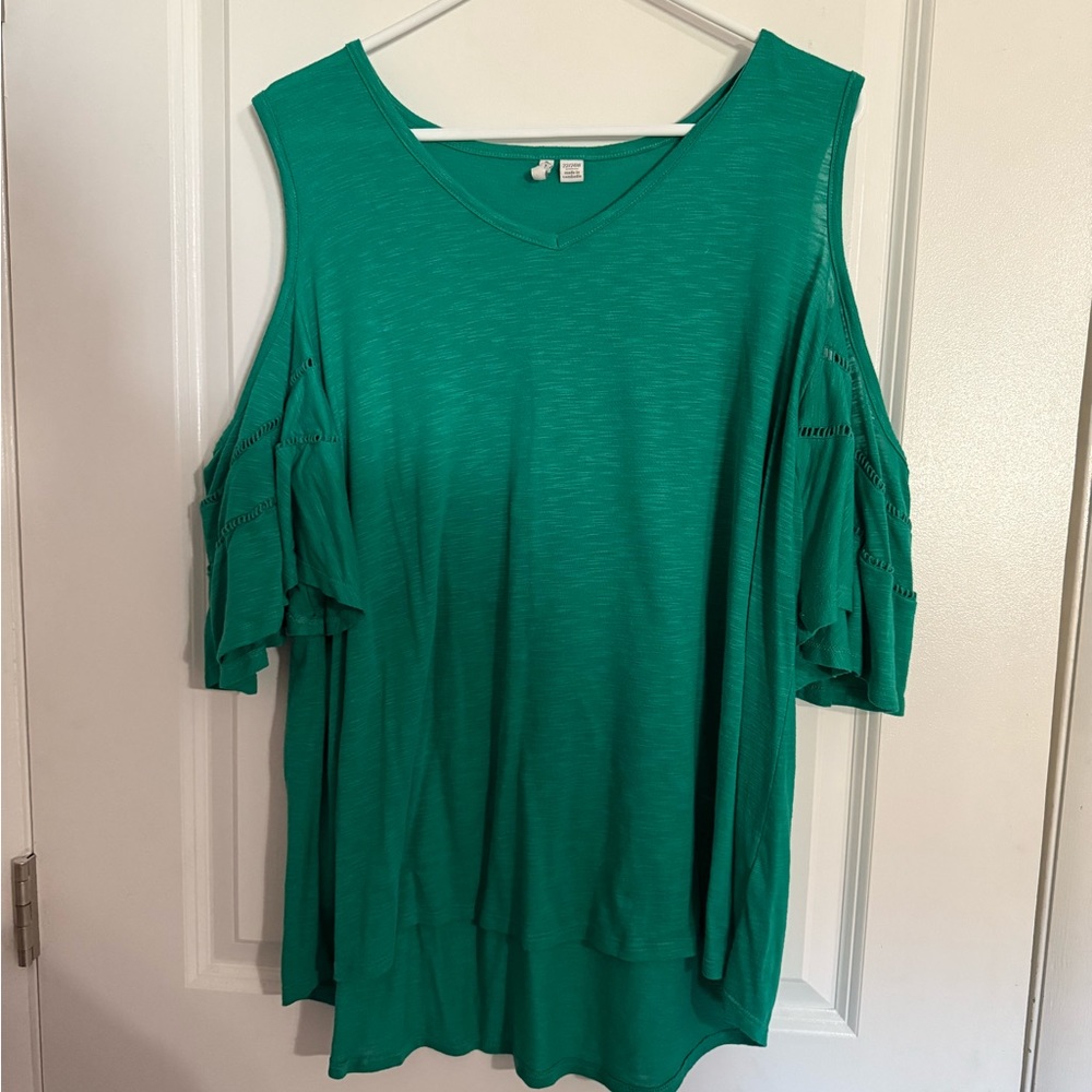 Women's Green Cold Shoulder Top